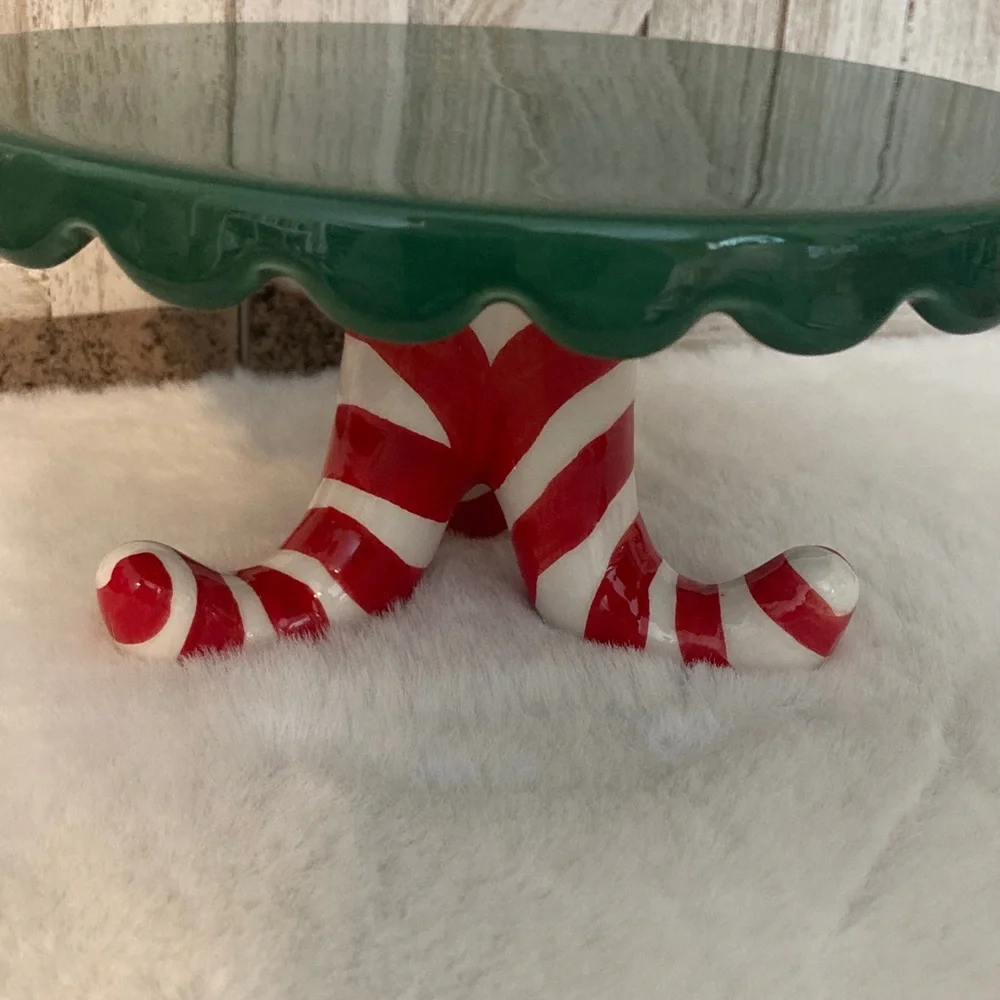 Target BP Christmas Festive Green Cake Stand with Red and White Striped Elf Base